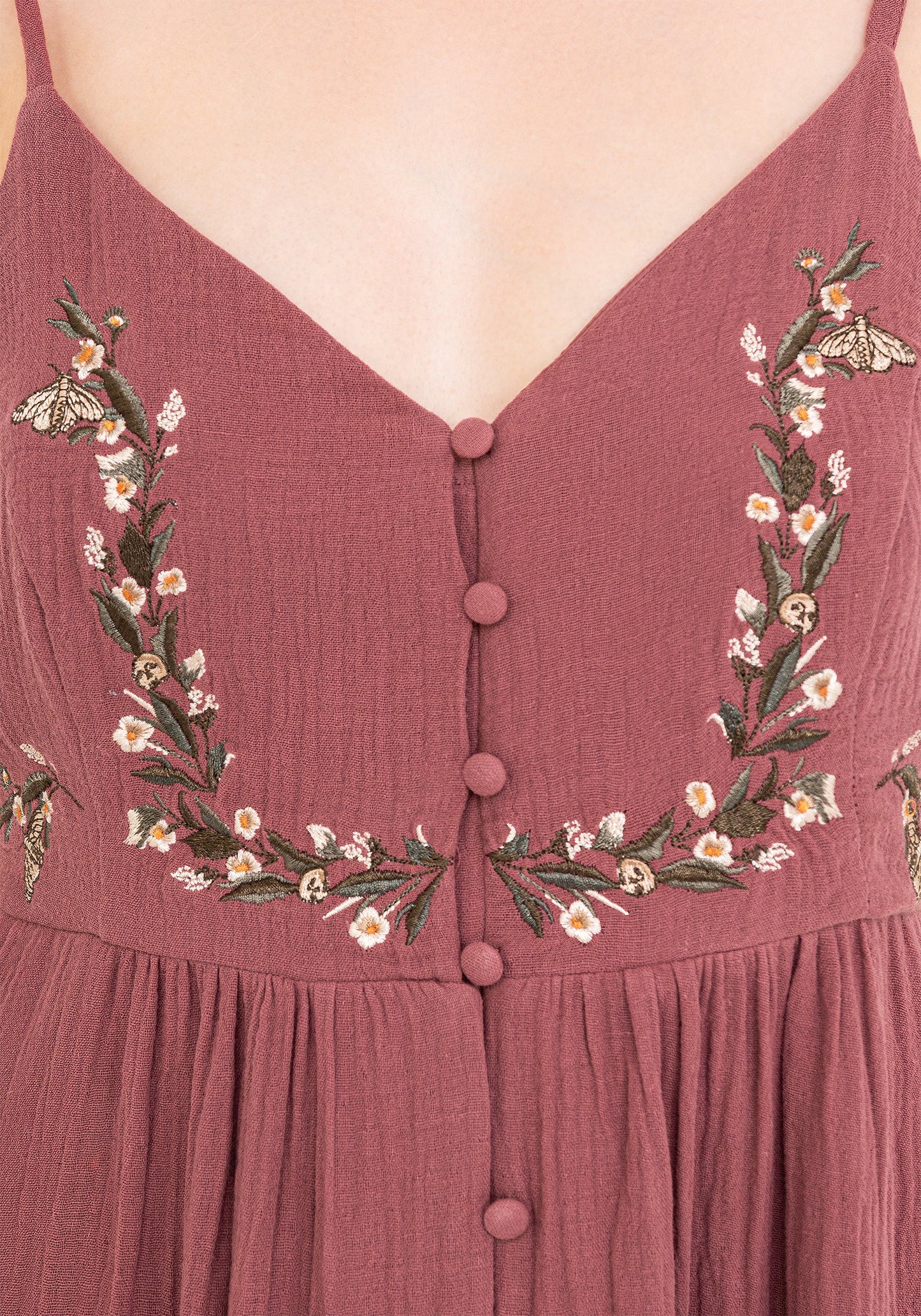 Abundance Cotton Floral Embroidered Bodice Cami Midaxi Dress