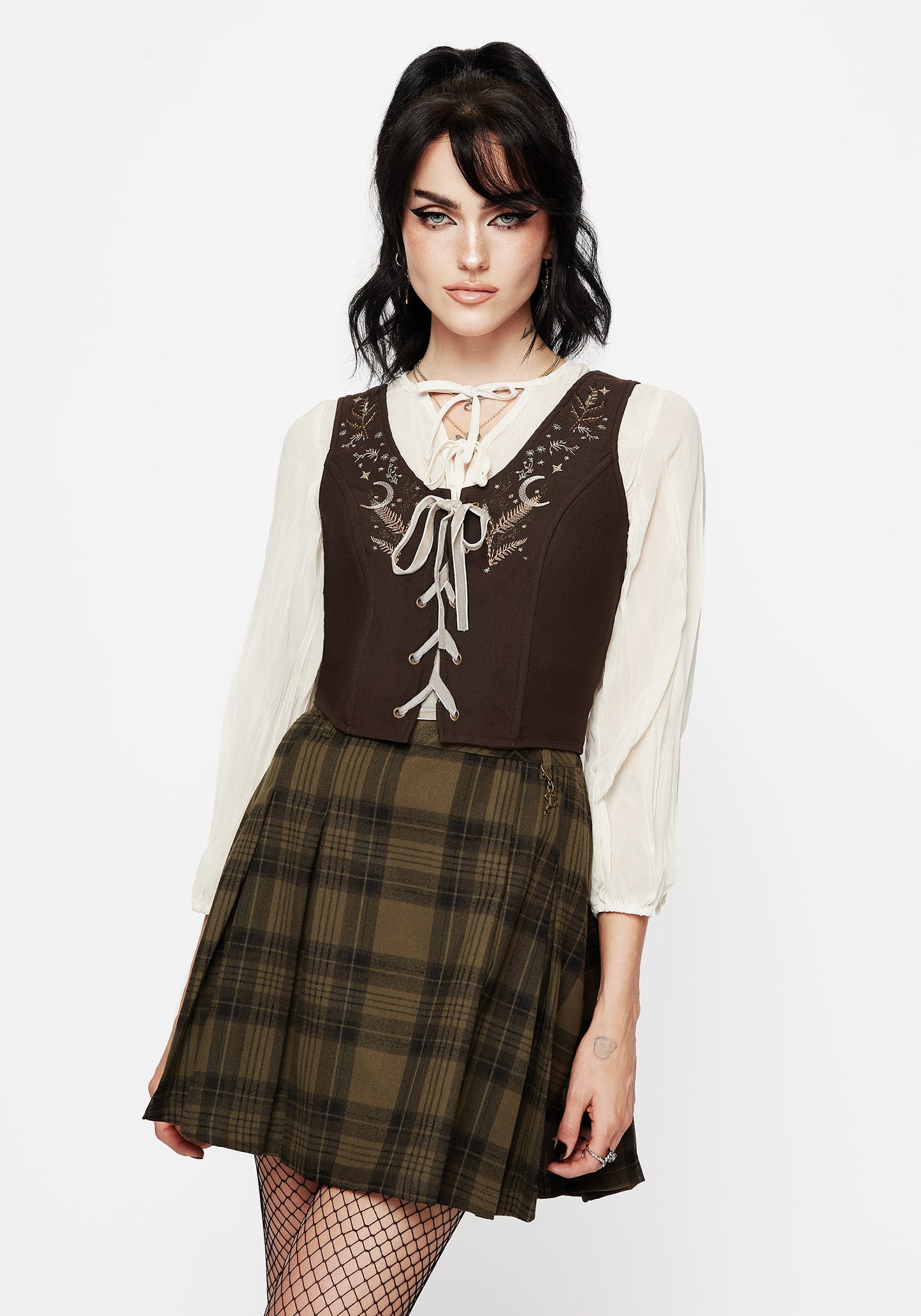 Abellona Embroidered Tie Up Front Corset Top